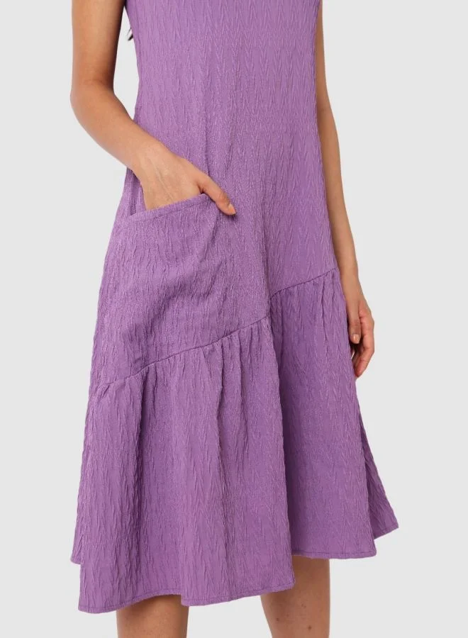 Freehand  Women Relaxed Fit Textured Scoop Neck Sleeveless Tiered Dress for Women | Best Price UAE