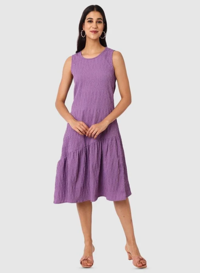 Freehand  Women Relaxed Fit Textured Scoop Neck Sleeveless Tiered Dress for Women | Best Price UAE