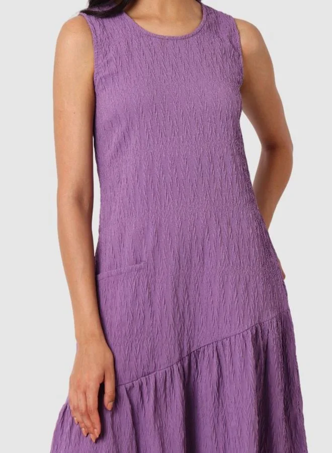 Freehand  Women Relaxed Fit Textured Scoop Neck Sleeveless Tiered Dress for Women | Best Price UAE