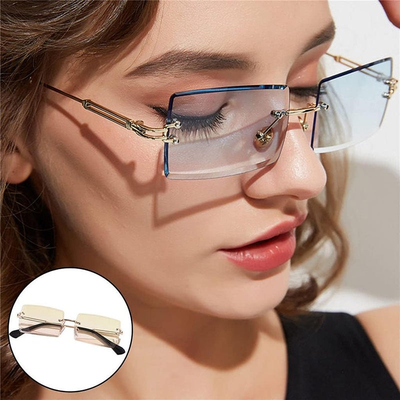 كلاراكو نظارات شمسية مستطيلة بدون إطار بتصميم كلاسيكي للنساء، عدسات متدرجة الألوان أنيقة، نظارات مربعة بدون إطار معدني، نظارات شمسية صيفية - Image 2