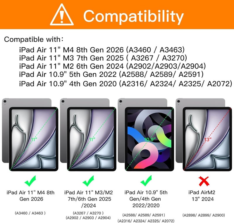 XIWMIX حافظة لوحة مفاتيح لـ iPad Air مقاس 11 بوصة M3 2025/M2 2024، iPad Air الجيل الخامس/الرابع (2022/2020 10.9 بوصة)، لوحة مفاتيح قابلة للفصل مغناطيسية مع إضاءة خلفية بـ 7 ألوان وبلوتوث، غطاء ذكي نحيف مع حامل قلم، أسود - Image 2
