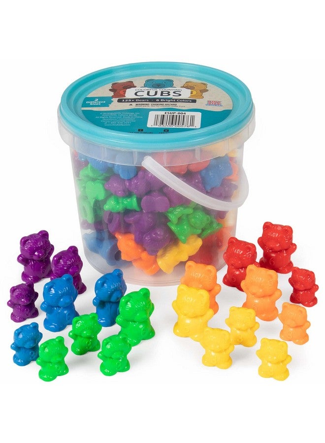 Pint-Size Scholars Colorful Counting Cubs - Bucket of 125+ Bears in 6 Bright Colors and Two Different Sizes - Great for Early Childhood Education, Preschool Prep, Daycare Activities, Montessori Toys, and More - Image 1