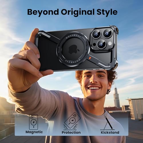OATSBASF Minimalist Phone Case Compatible with iPhone 12 Pro Max 6.7", 360° Rotation Kickstand Aluminum Metal Frameless Design Bumper Z Case, Protective Shock Grade Shell, Black - Image 4