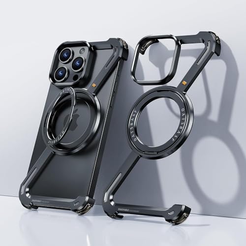 OATSBASF Minimalist Phone Case Compatible with iPhone 12 Pro Max 6.7", 360° Rotation Kickstand Aluminum Metal Frameless Design Bumper Z Case, Protective Shock Grade Shell, Black - Image 5