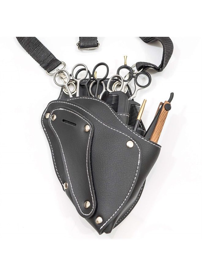 Ikas IKAS Barber Scissor Pouch Holster with Belt for Hairdressers IKAS, Salon Hair Stylist Barber Scissors Shear Hairdressing Waist Holder Case Bag, Real PU Leather Black - Image 1