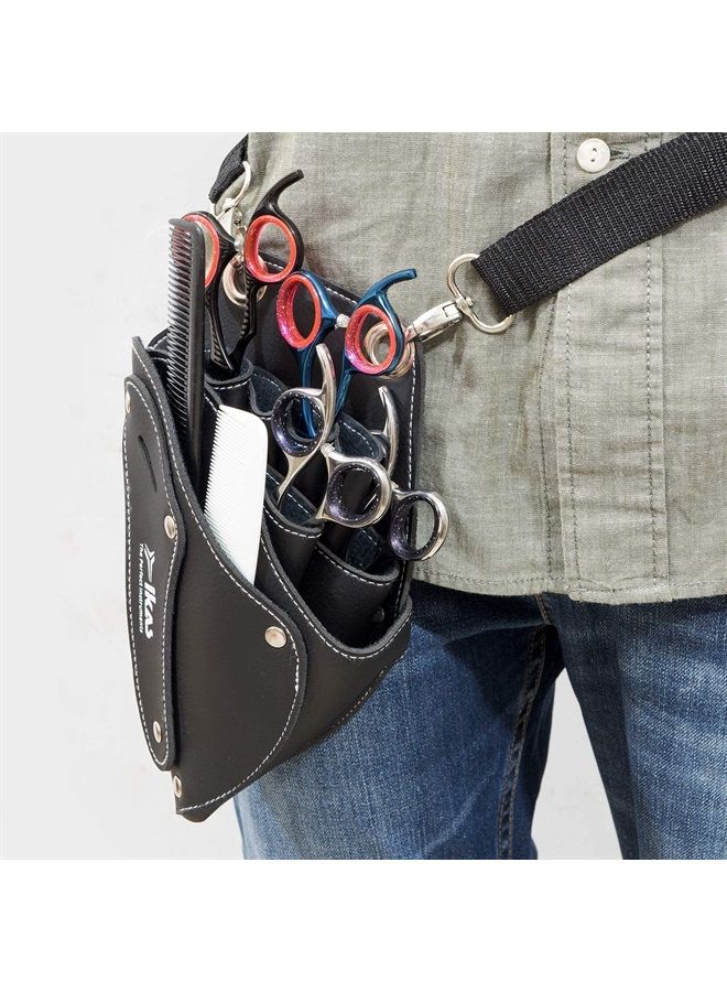 Ikas IKAS Barber Scissor Pouch Holster with Belt for Hairdressers IKAS, Salon Hair Stylist Barber Scissors Shear Hairdressing Waist Holder Case Bag, Real PU Leather Black - Image 3