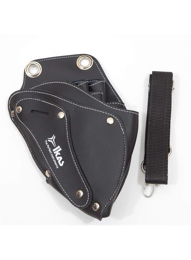 Ikas IKAS Barber Scissor Pouch Holster with Belt for Hairdressers IKAS, Salon Hair Stylist Barber Scissors Shear Hairdressing Waist Holder Case Bag, Real PU Leather Black - Image 2