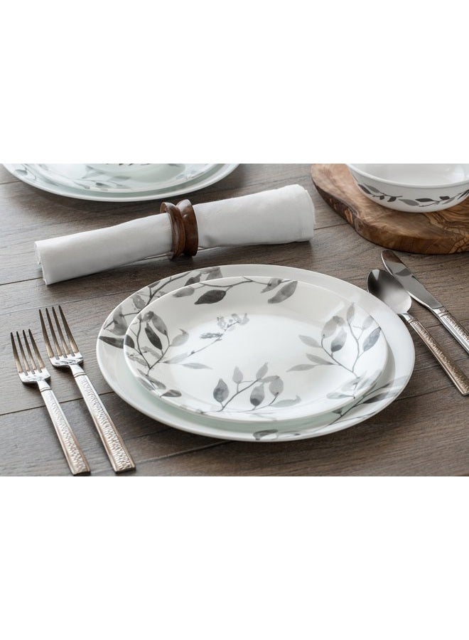 Corelle 12-Piece Vitrelle Misty Leaves Chip and Break Resistant Dinner Set, Grey/White, Glass, White, 29.5 x 14.5 29 cm 1126026 - Image 2