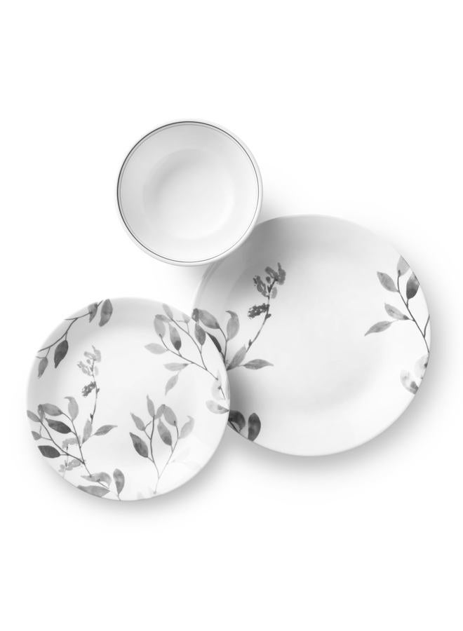 Corelle 12-Piece Vitrelle Misty Leaves Chip and Break Resistant Dinner Set, Grey/White, Glass, White, 29.5 x 14.5 29 cm 1126026 - Image 3