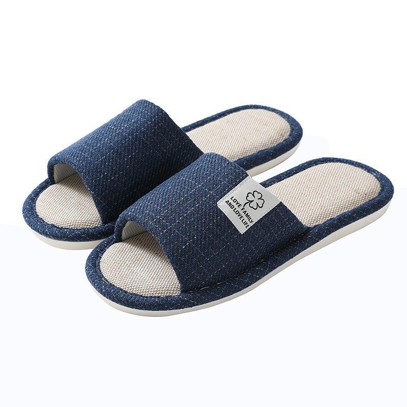 Classic Linen Slippers Thick Sole Home Indoor navy blue (men's) 