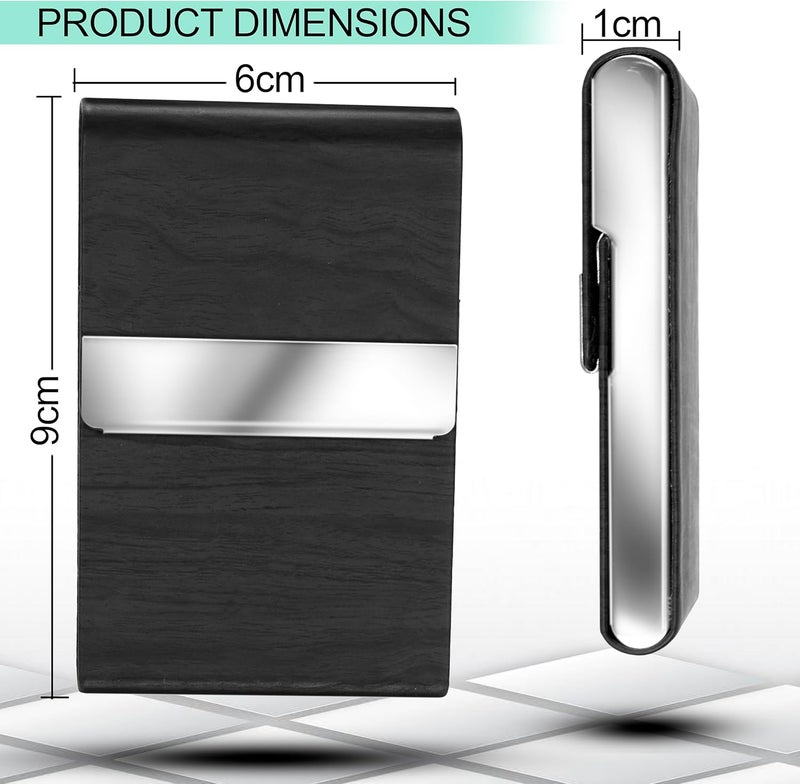 Storite Wooden Texture Vertical PU Leather & Stainless Steel Business Card Holder | Credit/Debit Card Wallet for Men & Women – Black (9x1x6 cm) - Image 2