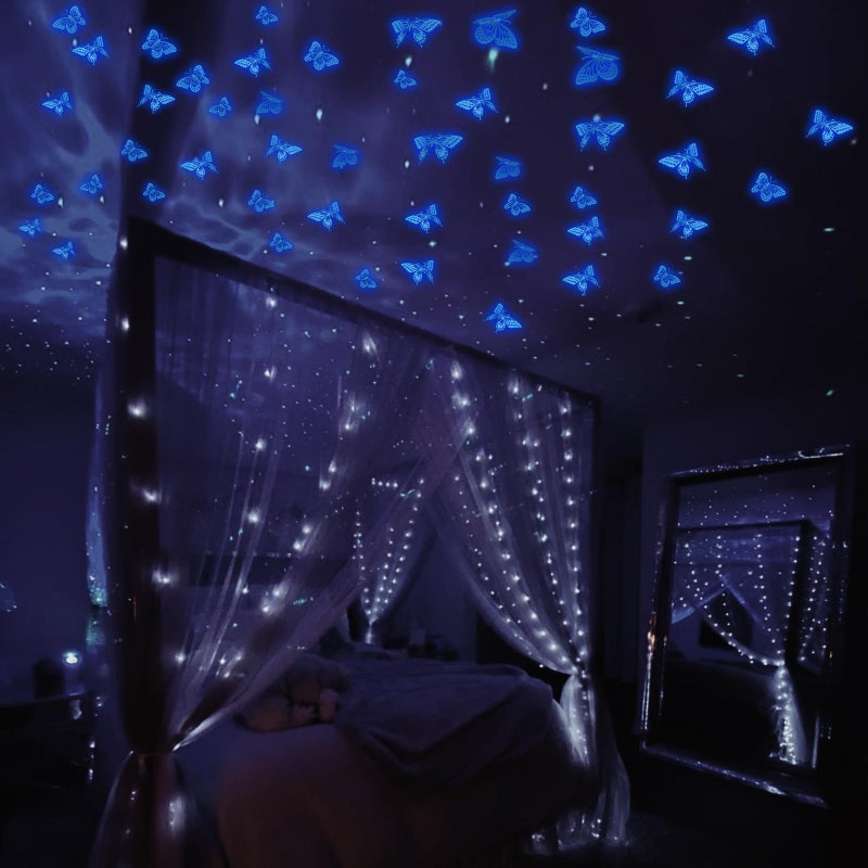 SAOROPEB Glow in The Dark 3D Butterfly 24 Pcs 3 Sizes, Luminous Butterfly Stickers for Ceiling or Wall, Glow in The Dark Party Supplies, Removable Luminous Stickers for Kids Babys Nursery (Blue) - Image 5