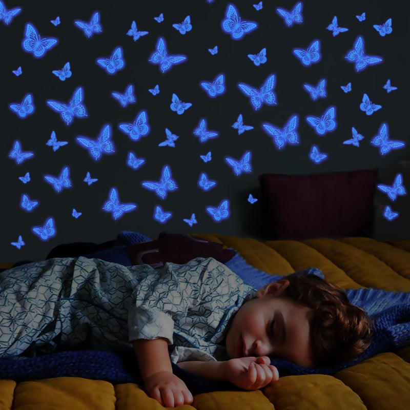 SAOROPEB Glow in The Dark 3D Butterfly 24 Pcs 3 Sizes, Luminous Butterfly Stickers for Ceiling or Wall, Glow in The Dark Party Supplies, Removable Luminous Stickers for Kids Babys Nursery (Blue) - Image 2