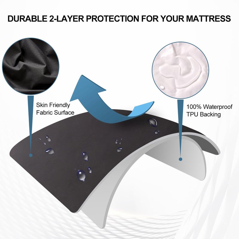 NTBED Black Waterproof Mattress Protector Cover Queen Size 14 inches Deep Pocket Polyester Bed Cover Solid Color Fitted Sheet (60‘’x80‘’ (Black, Queen) - Image 2
