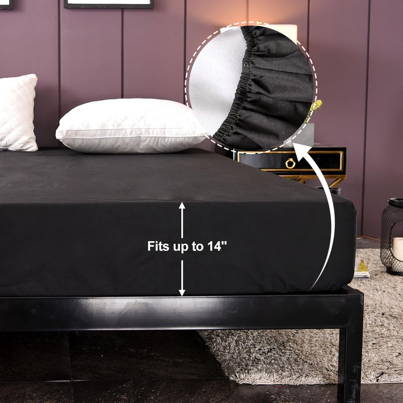 NTBED Black Waterproof Mattress Protector Cover Queen Size 14 inches Deep Pocket Polyester Bed Cover Solid Color Fitted Sheet (60‘’x80‘’ (Black, Queen) - Image 4