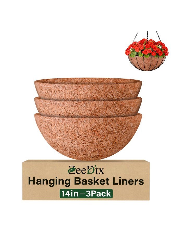 ZeeDix 3Pcs 14 Inch Coconut Liners for Planters, Round Hanging Basket Liners 100% Natural Coco Coir Basket Coco Replacement Liners for Hanging Basket Planters Flowers Vegetables(14in-3pcs) - Image 1