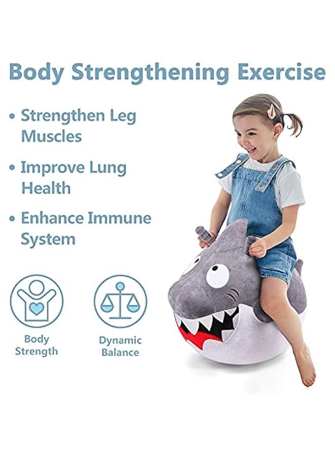Generic Bouncy Pals Kids White Shark Hopper Ball, Toddler Ride on Bounce Toy, Outdoor Indoor Inflatable Jumping Animal W/Handle, Bouncing Hop Jumper, Birthday Gift for 2 3 4 5 Year Old Boy Girl  - Image 2
