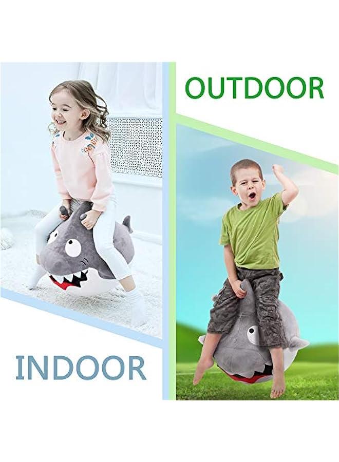 Generic Bouncy Pals Kids White Shark Hopper Ball, Toddler Ride on Bounce Toy, Outdoor Indoor Inflatable Jumping Animal W/Handle, Bouncing Hop Jumper, Birthday Gift for 2 3 4 5 Year Old Boy Girl  - Image 5