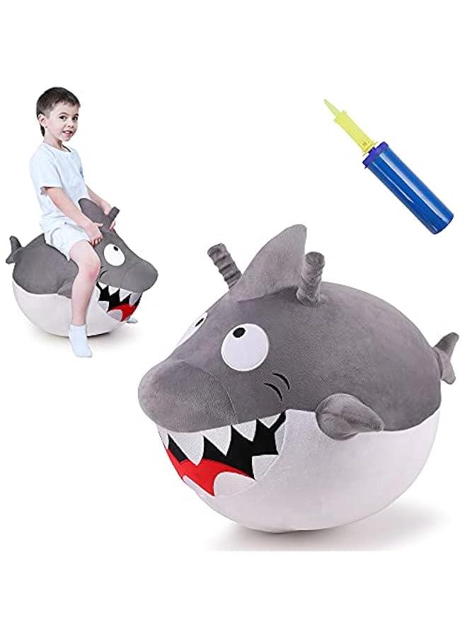 Generic Bouncy Pals Kids White Shark Hopper Ball, Toddler Ride on Bounce Toy, Outdoor Indoor Inflatable Jumping Animal W/Handle, Bouncing Hop Jumper, Birthday Gift for 2 3 4 5 Year Old Boy Girl  - Image 1