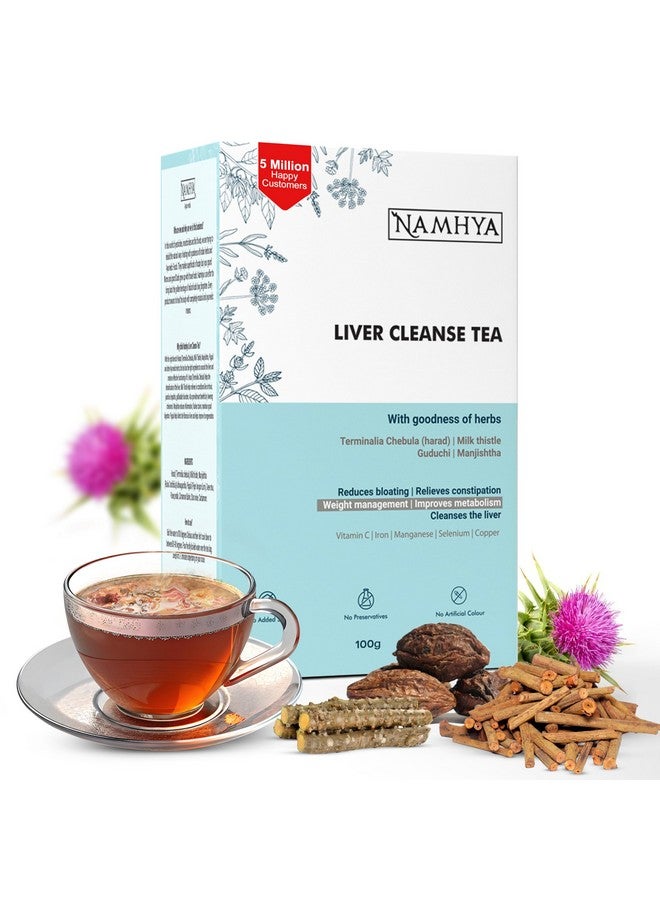 NAMHYA شاي تنظيف الكبد من ناميا | إزالة سموم الكبد | يساعد في إزالة سموم الكبد الدهني | شاي عشبي | محمل بالهارد، حليب الشوك والأعشاب الهندية الأيورفيدية 3.53 أونصة (100 جرام) - Image 1