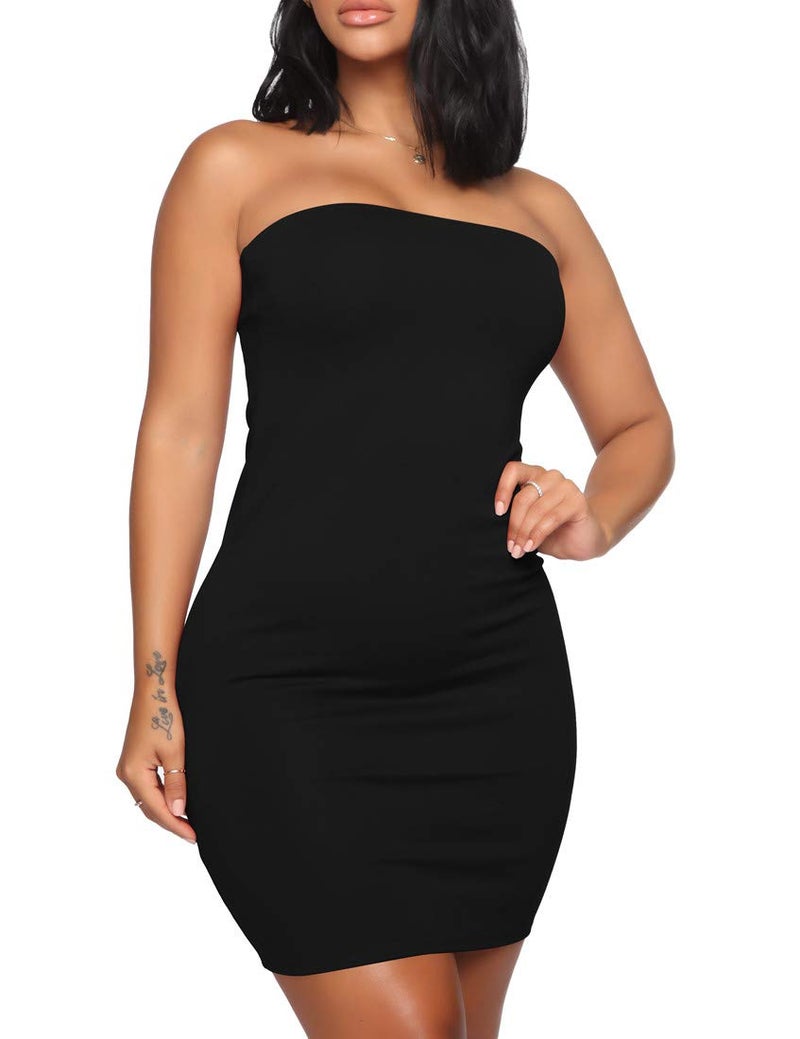 Mokoru Women's Casual Basic Bodycon Tube Top Sexy Strapless Club Party Mini Dress, Large, Black - Image 4