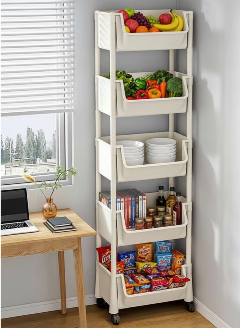 5-layer multi-purpose simple mobile storage rack for snacks and fruits. Removable bookshelf, durable material, easy to install and convenient storage for bathroom, kitchen and laundry room. Height 128cm - Image 2