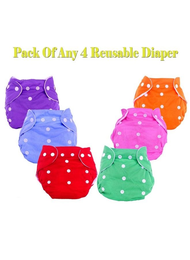The Little Lookers - Baby Cloth Diapers Cotton Pocket Diapers Adjustable Reusable & Washable Cloth Diaper For Newborn Babies Infants Toddlers ; Age 0 To 18 Months ; Pack Of 4 (Random Color) - Image 1
