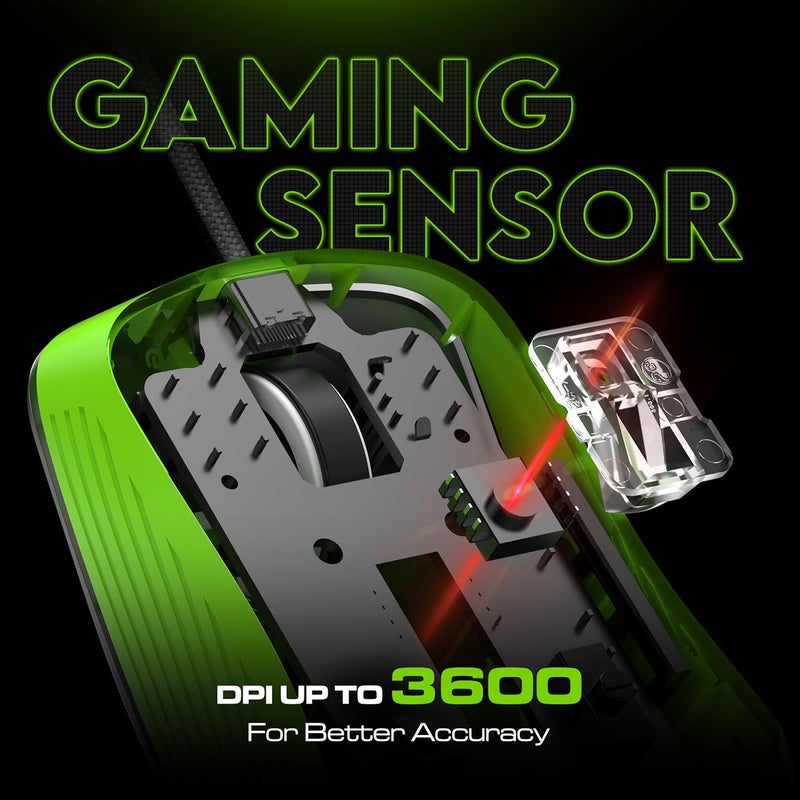 SpinBot ماوس الألعاب السلكي Clutch GT500 بدقة 3600 DPI | 70 جرام خفيف للغاية وتصميم مريح | 6 أزرار قابلة للبرمجة | تأثير تنفس قوس قزح | كابل مضفر بطول 1.5 متر - Image 4