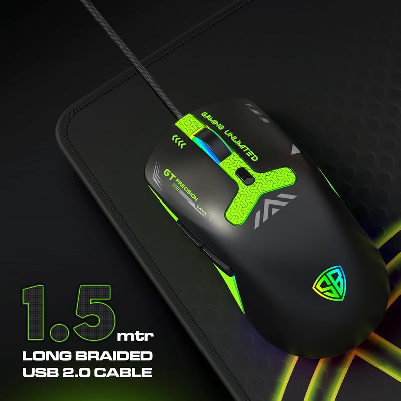 SpinBot ماوس الألعاب السلكي Clutch GT500 بدقة 3600 DPI | 70 جرام خفيف للغاية وتصميم مريح | 6 أزرار قابلة للبرمجة | تأثير تنفس قوس قزح | كابل مضفر بطول 1.5 متر - Image 3