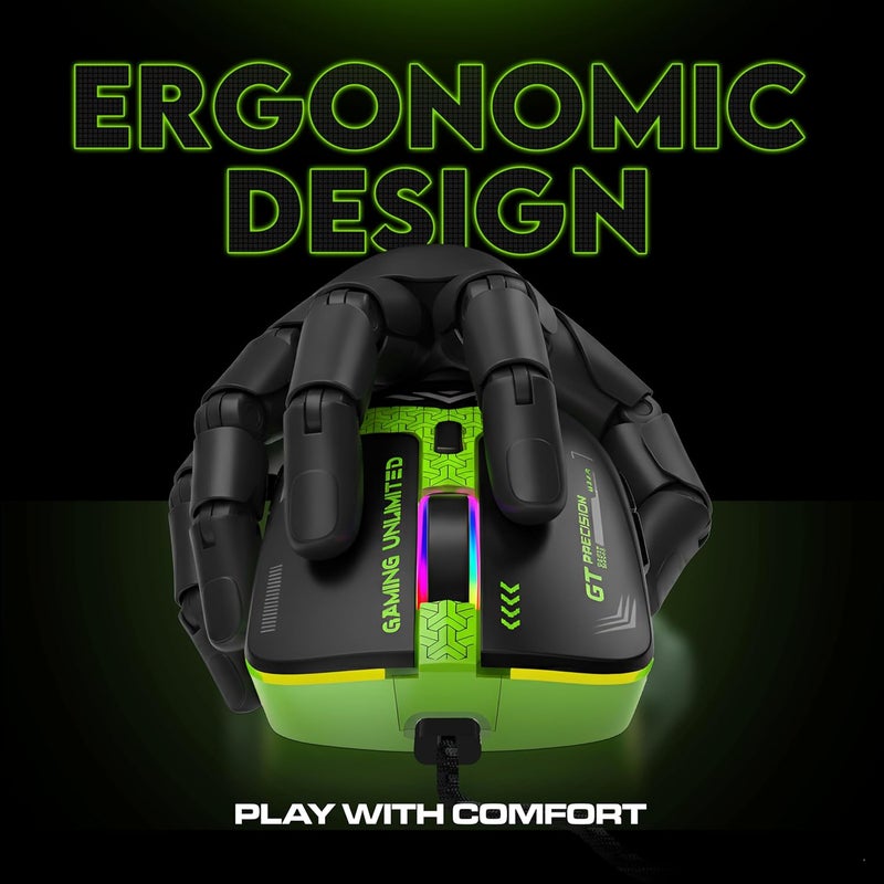 SpinBot ماوس الألعاب السلكي Clutch GT500 بدقة 3600 DPI | 70 جرام خفيف للغاية وتصميم مريح | 6 أزرار قابلة للبرمجة | تأثير تنفس قوس قزح | كابل مضفر بطول 1.5 متر - Image 2