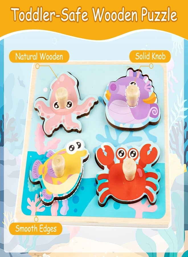 Funsland Wooden Toddler Puzzles - 4 Pcs Eco-Friendly Animal Patterns Jigsaw With Handles - Infant Kid Fine Motor Skill Learning Educational Montessori Toys for 1-3 Years Old - Image 5