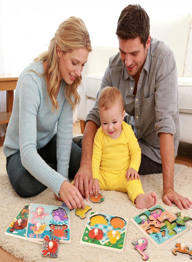Funsland Wooden Toddler Puzzles - 4 Pcs Eco-Friendly Animal Patterns Jigsaw With Handles - Infant Kid Fine Motor Skill Learning Educational Montessori Toys for 1-3 Years Old - Image 2