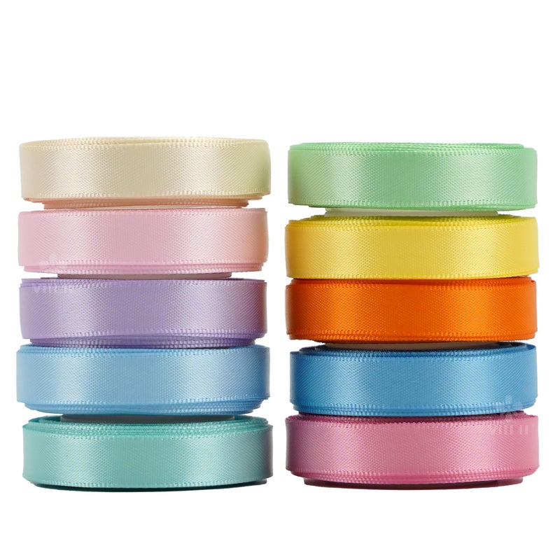MEEDEE Pastel Rainbow Ribbon Pastel Ribbon Assortment Satin Rainbow Colored Ribbon 3/8" X 50 Yards Pastel Ribbons for Crafts Thin Ribbon for Gift Wrapping Party Decoration DIY Handmade Hair Bows - Image 3