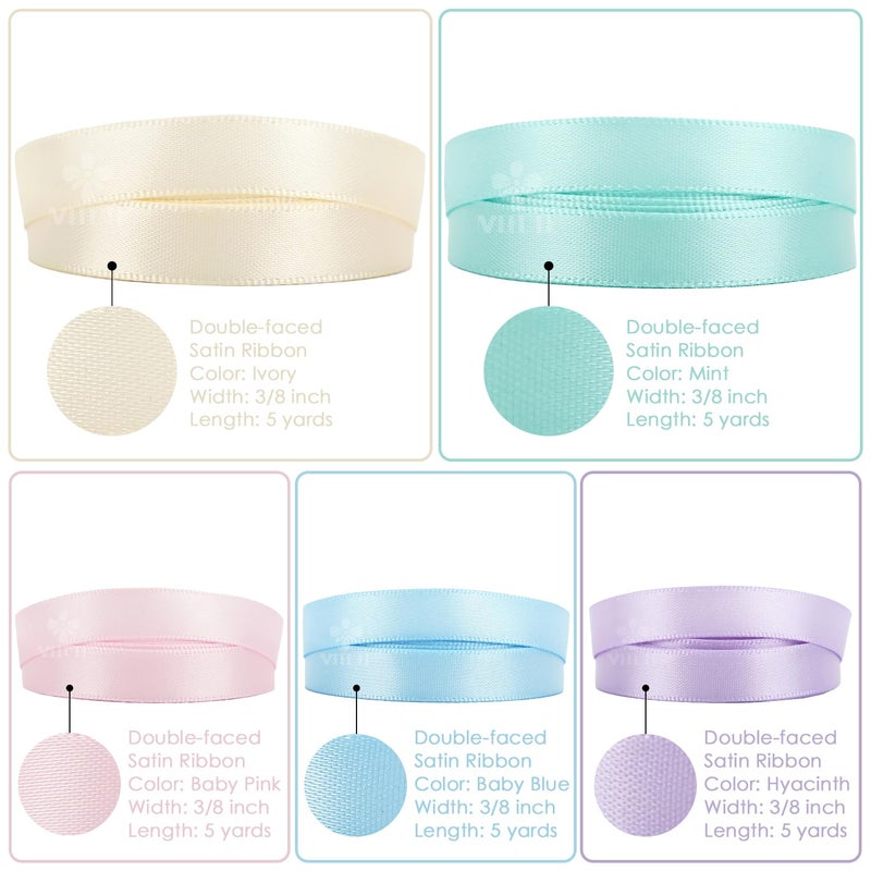MEEDEE Pastel Rainbow Ribbon Pastel Ribbon Assortment Satin Rainbow Colored Ribbon 3/8" X 50 Yards Pastel Ribbons for Crafts Thin Ribbon for Gift Wrapping Party Decoration DIY Handmade Hair Bows - Image 4