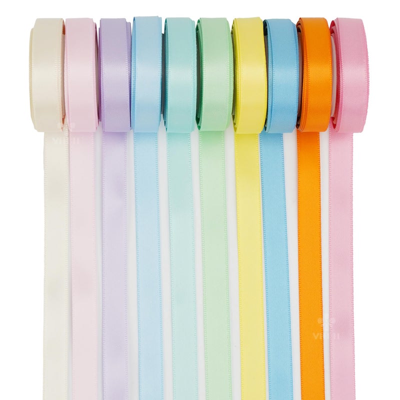 MEEDEE Pastel Rainbow Ribbon Pastel Ribbon Assortment Satin Rainbow Colored Ribbon 3/8" X 50 Yards Pastel Ribbons for Crafts Thin Ribbon for Gift Wrapping Party Decoration DIY Handmade Hair Bows - Image 2