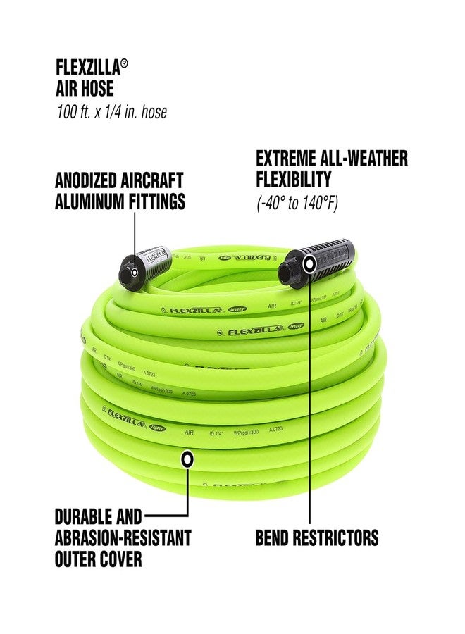 Flexzilla Air Hose, 1/4 In. x 100'., 1/4 In. MNPT Fittings, Heavy Duty, Lightweight, Hybrid, Zillagreen - HFZ14100YW2 - Image 3