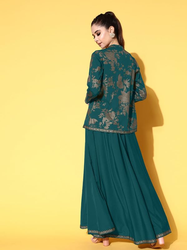 Ahalyaa Shoulder Strap Neck Top With Skirt Co-Ords Comes With Jacket - Image 5
