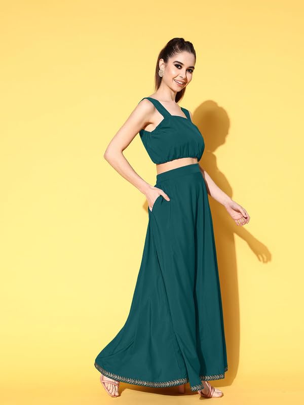 Ahalyaa Shoulder Strap Neck Top With Skirt Co-Ords Comes With Jacket - Image 4