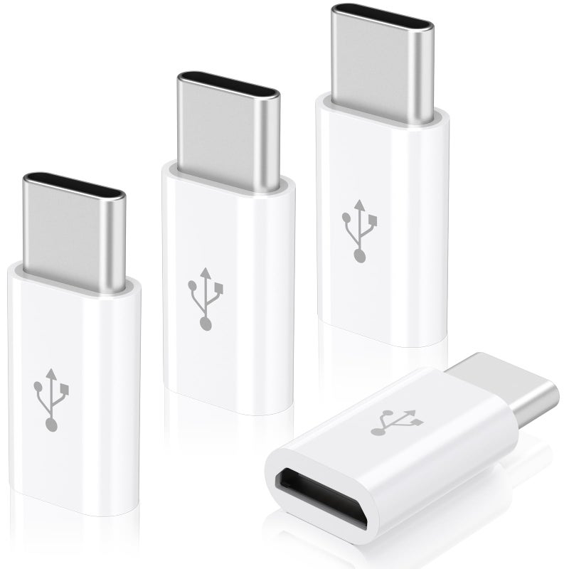 Vanjua 4 Pack Micro USB to USB C Adapter, Micro-USB Female to USB-C Male OTG Adapter Compatible with Samsung Galaxy S10 S9 S8 Plus Note 9 8, MacBook, LG V30 G5 G6, Moto Z2 Play Type-C Phones, Tablets (White) - Image 1