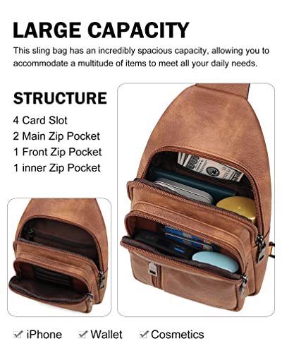 MASINTOR Sling Bag for Women - Crossbody Bags Fanny Pack with Vegan Leather - Adjustable Sling Backack for Travel Mocha Brown - Image 3