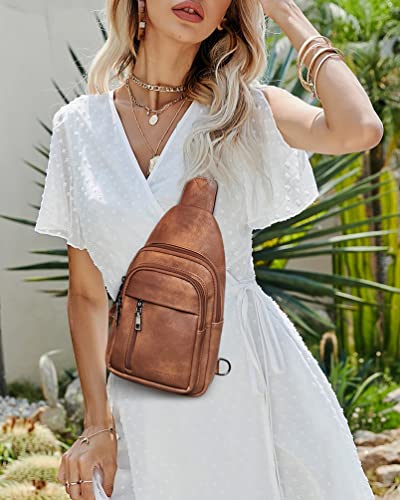 MASINTOR Sling Bag for Women - Crossbody Bags Fanny Pack with Vegan Leather - Adjustable Sling Backack for Travel Mocha Brown - Image 2