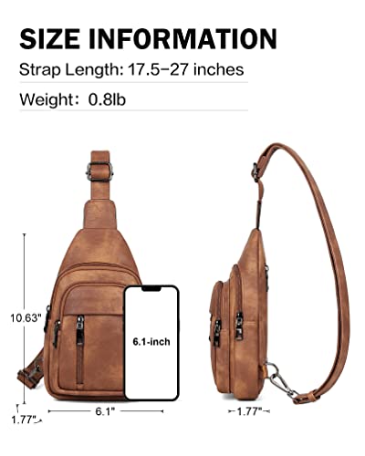 MASINTOR Sling Bag for Women - Crossbody Bags Fanny Pack with Vegan Leather - Adjustable Sling Backack for Travel Mocha Brown - Image 4
