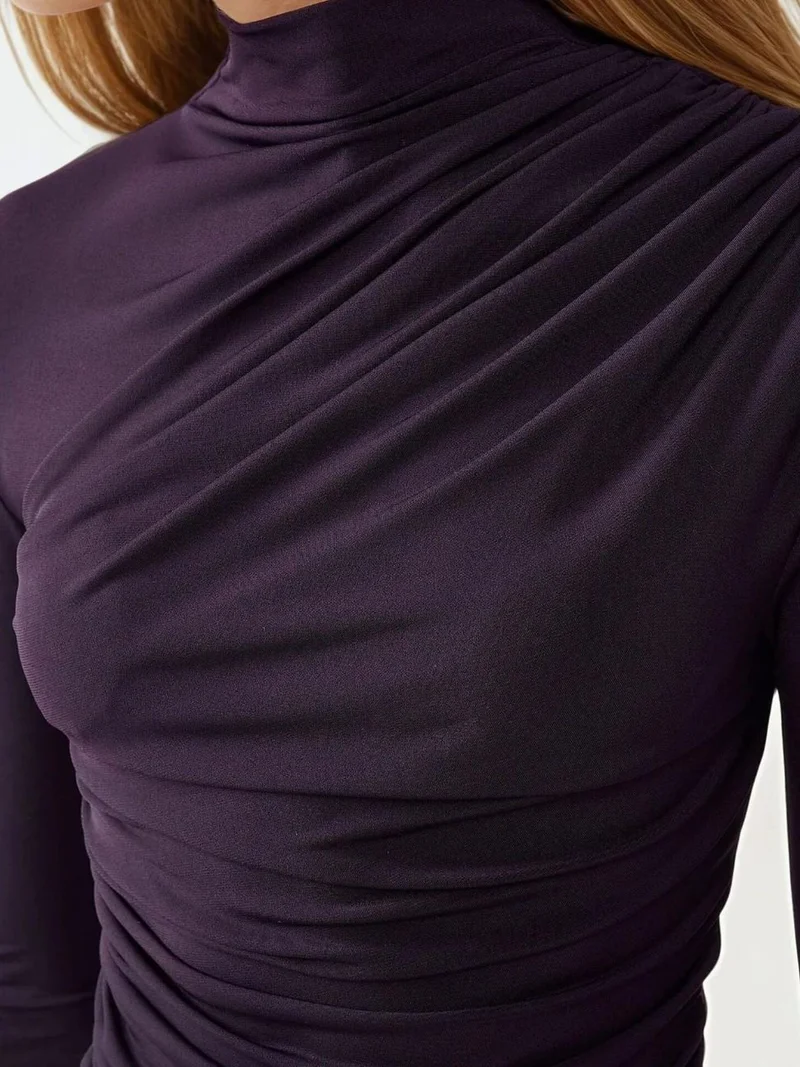 HICCUP High Collar Drape Detail Blouse