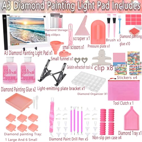 XEUZK All-Inclusive Diamond Art Accessories Kit with A3 DiamondPainting Light Pad Kit, Light Board for Painting Accessories, Bead Organizers & 5D Painting Tools Set for Full Drill & Partial Drill Art - Image 2
