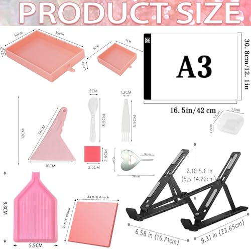 XEUZK All-Inclusive Diamond Art Accessories Kit with A3 DiamondPainting Light Pad Kit, Light Board for Painting Accessories, Bead Organizers & 5D Painting Tools Set for Full Drill & Partial Drill Art - Image 3