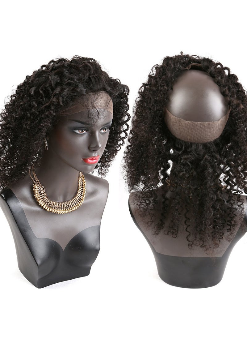 Bella Hair - Upscale Human Hair Celebrity Deep Curly 360 Lace Frontal Closure Pre Plucked Natural Hairline with Baby Hair 12 Natural Black by Bella Hair - Image 1