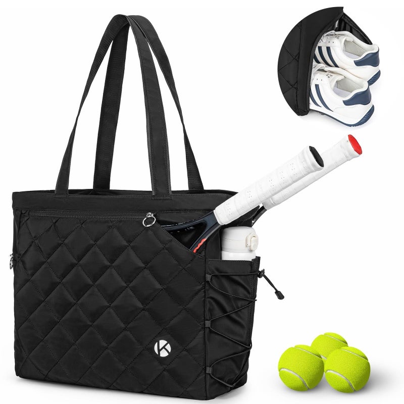 KAVIGOR Tennis Tote Bag with Shoe Compartment - Extra-Large Quilted Pickleball Bag Holds 2-4 Rackets, Water-Resistant & Lightweight for Men & Women - Image 1