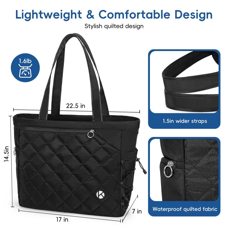 KAVIGOR Tennis Tote Bag with Shoe Compartment - Extra-Large Quilted Pickleball Bag Holds 2-4 Rackets, Water-Resistant & Lightweight for Men & Women - Image 5