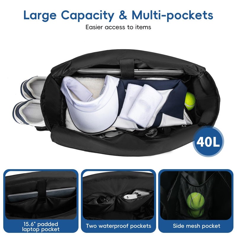 KAVIGOR Tennis Tote Bag with Shoe Compartment - Extra-Large Quilted Pickleball Bag Holds 2-4 Rackets, Water-Resistant & Lightweight for Men & Women - Image 4