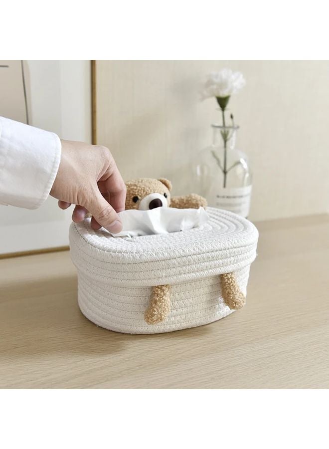 Little Brown Bear Cartoon Paper Towel Holder Creative Woven Basket With Lid Decorative Storage - Image 3